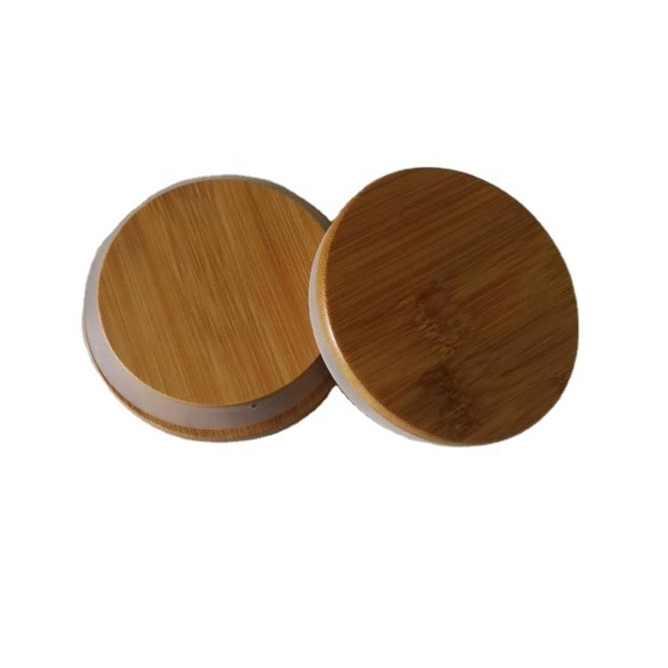 Customized Tea Candy Glass Canister Wooden Lids with Silicone Seal  amber wood clear glass jar wooden lid