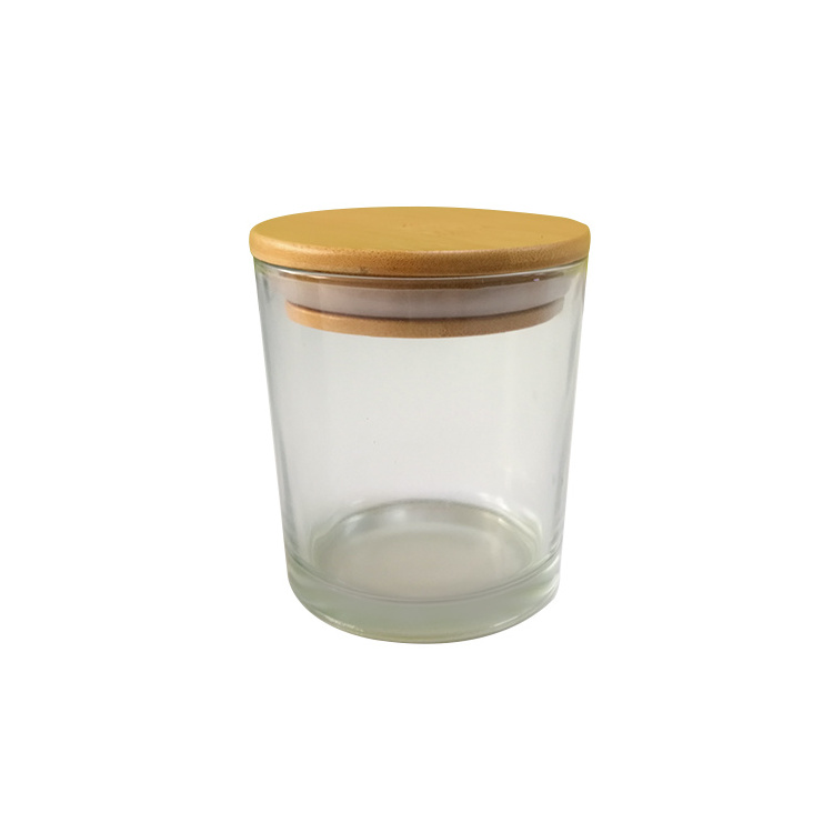 Customized glass candle jars wholesale  clear transparent with bamboo lid glass jars for candles