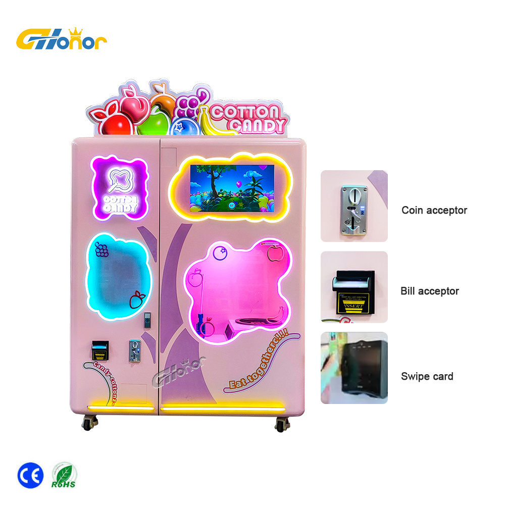 cotton candy machine robot with sprinkler Robot fully automatic cotton candy vending machine for sale