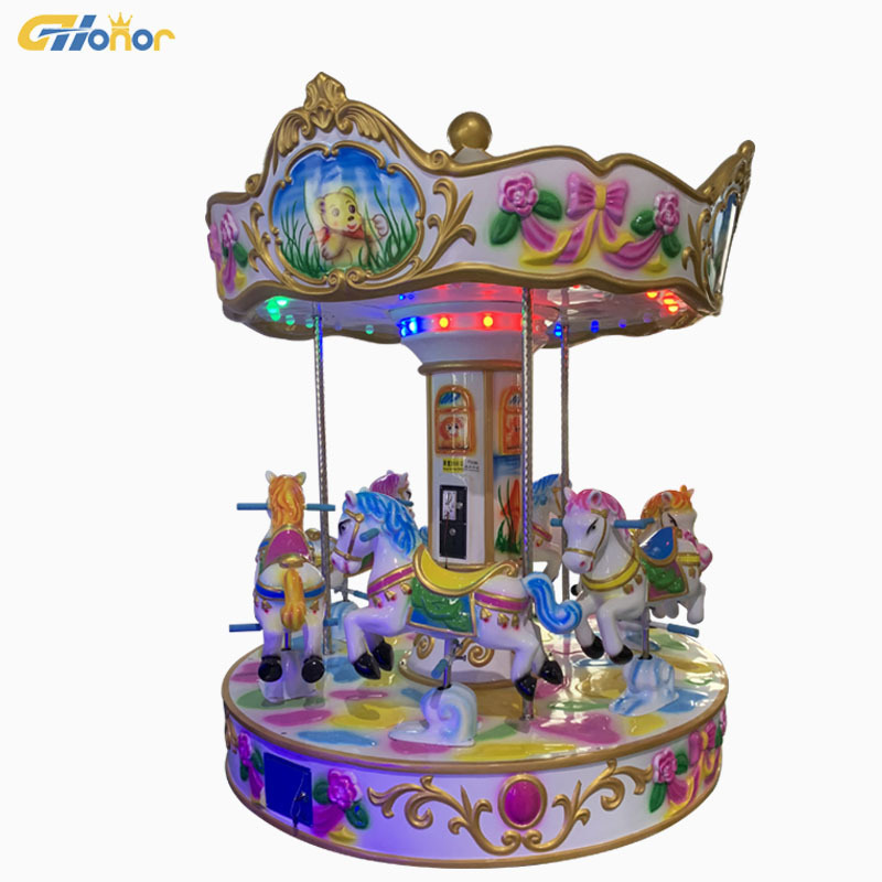 Amusement kiddie ride 6 players musical carousel indoor games six children ride on carousel for kids