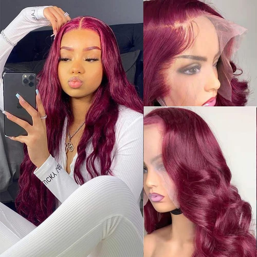 Wholesale 100% Human Hair Hd Lace Frontal Wig 99J Burgundy 13x6 Hd Lace Frontal Wig Body Wave 32 Inch Lace Front Wig