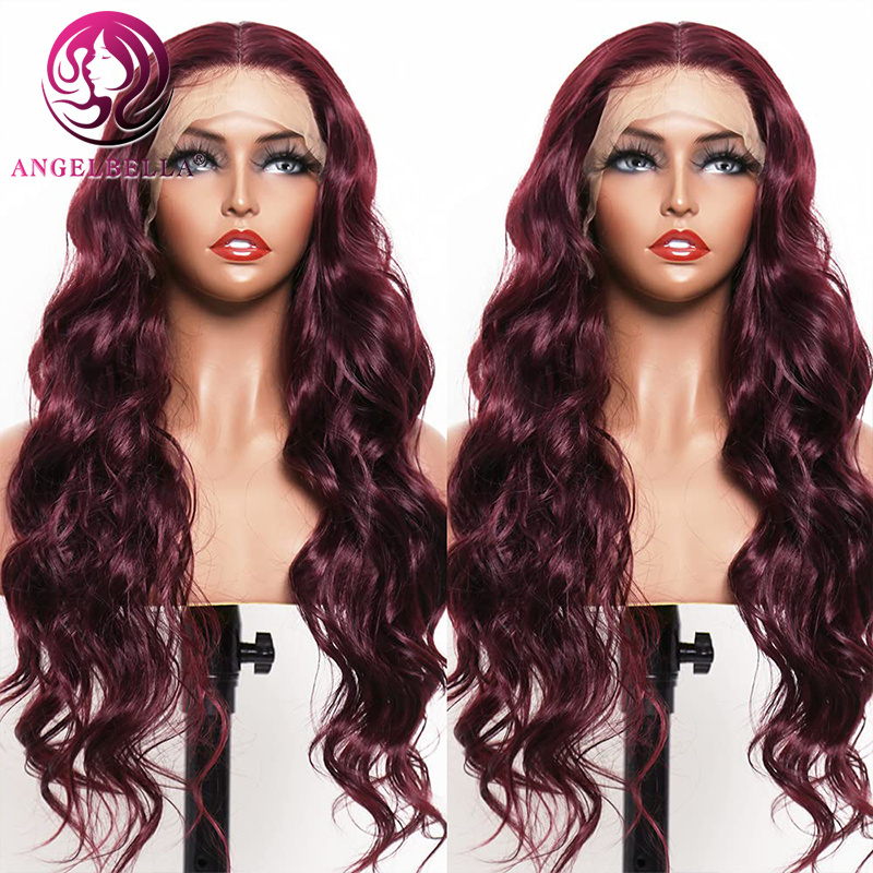 Wholesale 100% Human Hair Hd Lace Frontal Wig 99J Burgundy 13x6 Hd Lace Frontal Wig Body Wave 32 Inch Lace Front Wig