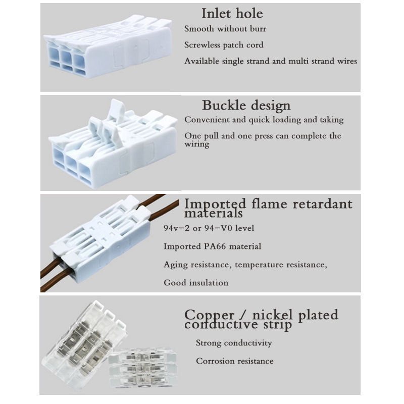 Screwless Push In Wire Electrical Terminal Connector 3 Input 3 Wires Output Spring Lever Wire Splice Connectors  928-3p