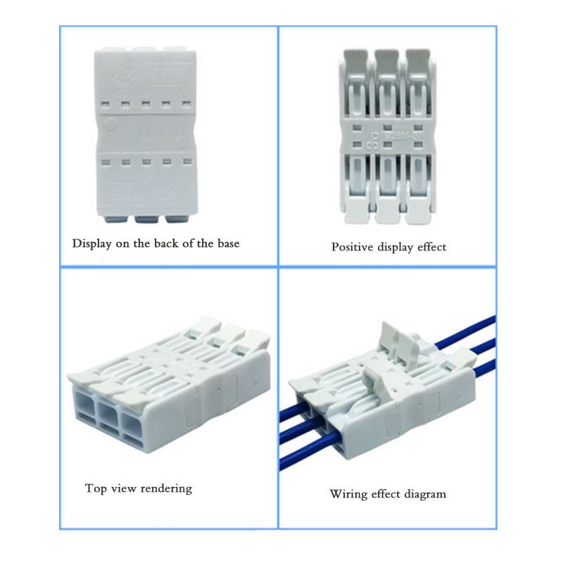 Screwless Push In Wire Electrical Terminal Connector 3 Input 3 Wires Output Spring Lever Wire Splice Connectors  928-3p