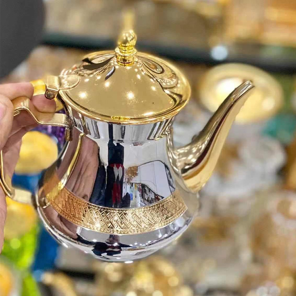 Stainless Steel Gold Tea Pot Decoration Coffee Pot Arabic Turkish Morocco Tea Kettle With With Handle