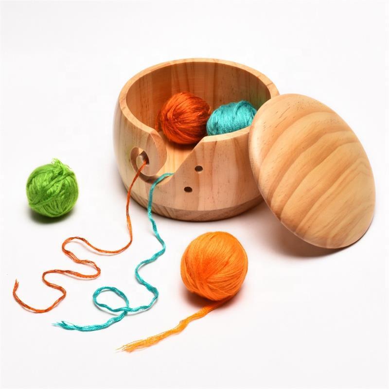 Handmade Wooden Yarn Bowls Sewing Storage Knitting Needles Balls Round Wood Bowl with Different Sizes