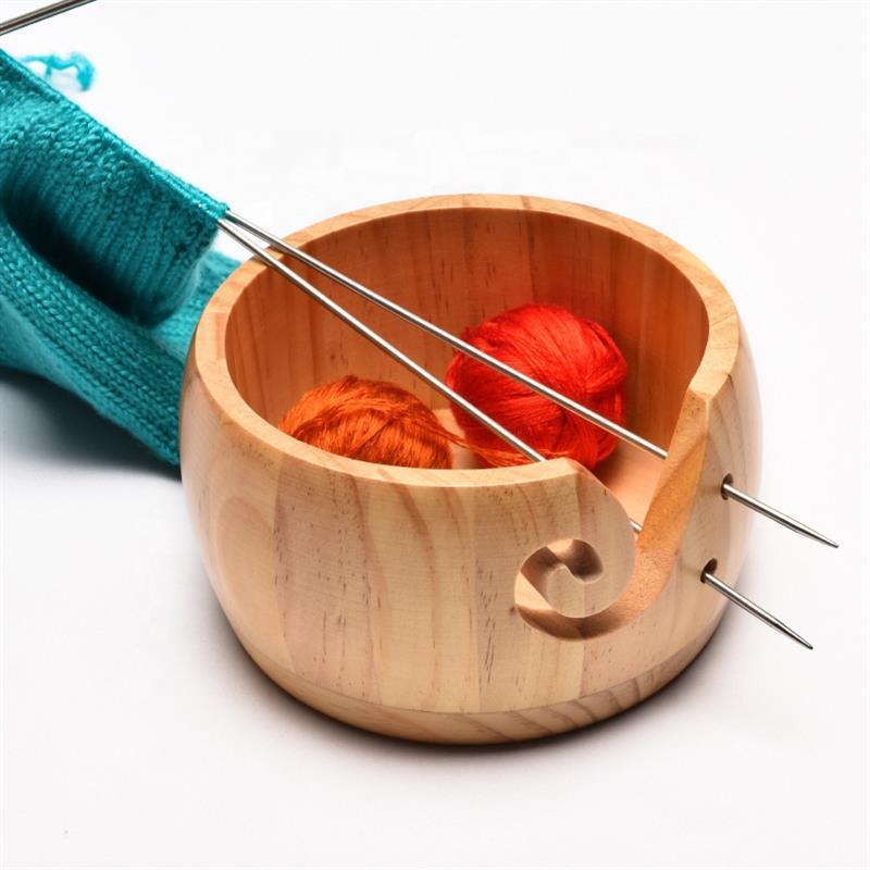 Handmade Wooden Yarn Bowls Sewing Storage Knitting Needles Balls Round Wood Bowl with Different Sizes