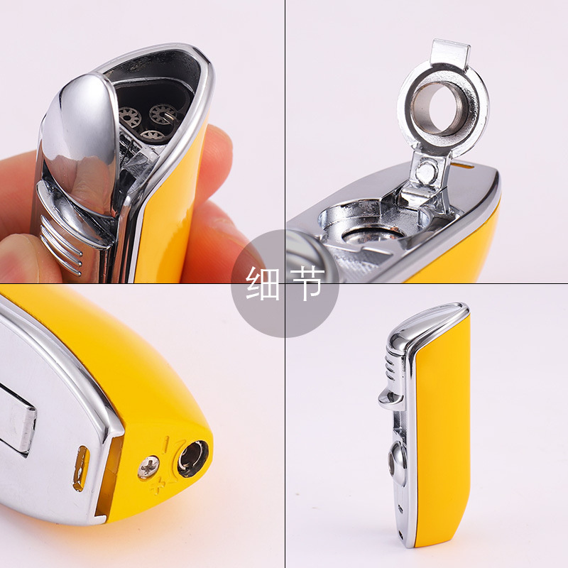 Wholesale windproof Cigarette lighter metal blue flame Refillable lighter torch for cigar Custom Logo