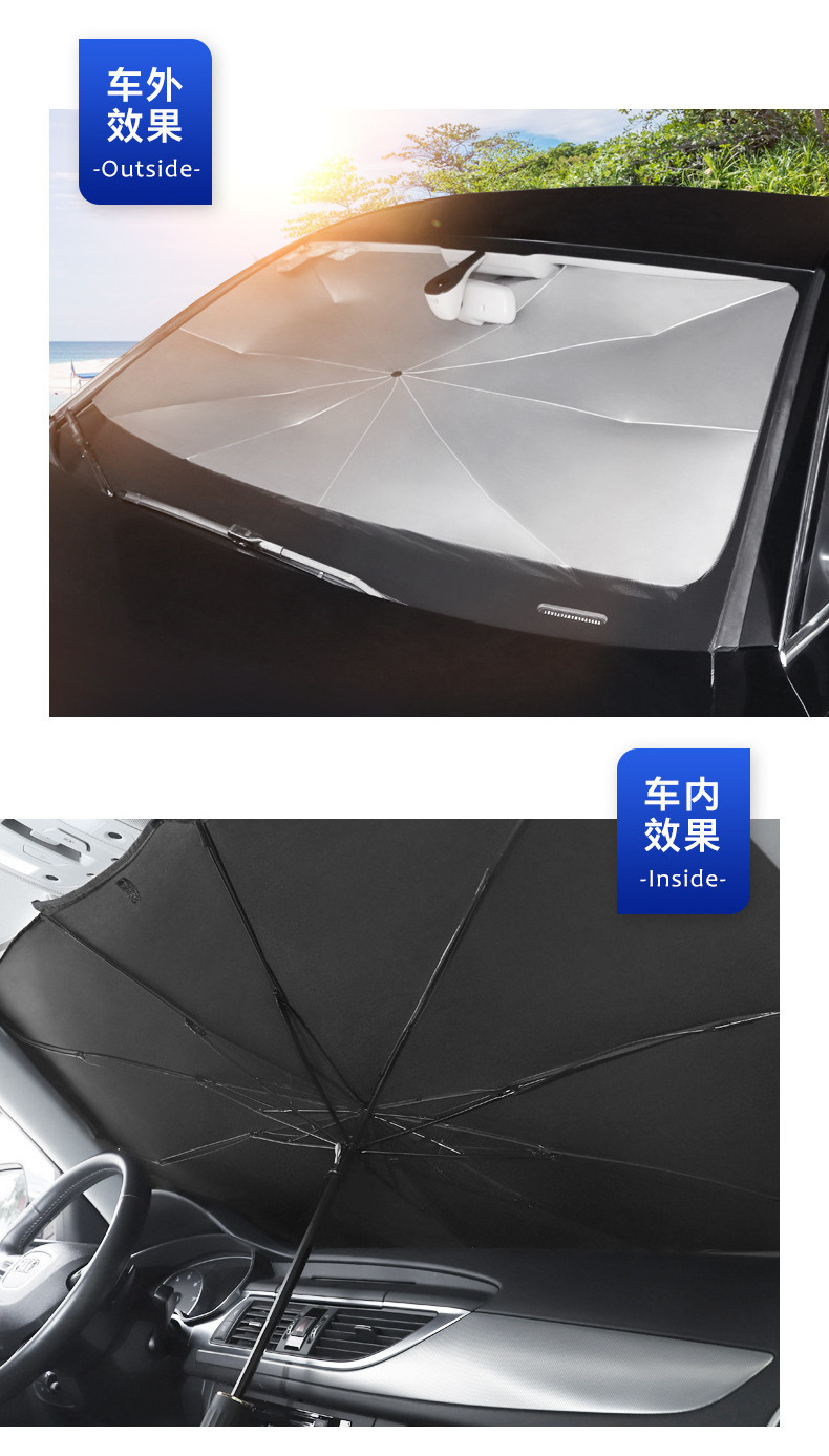 2023 Promotional Auto Open Double Layer Large Black Straight Custom Big long Foldable Car Sun Shade Umbrella