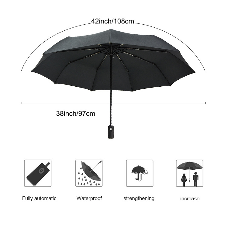 Promotional Color Custom Logo 3 Folding Automatic Sun And Rain Water-Repellent Umbrella