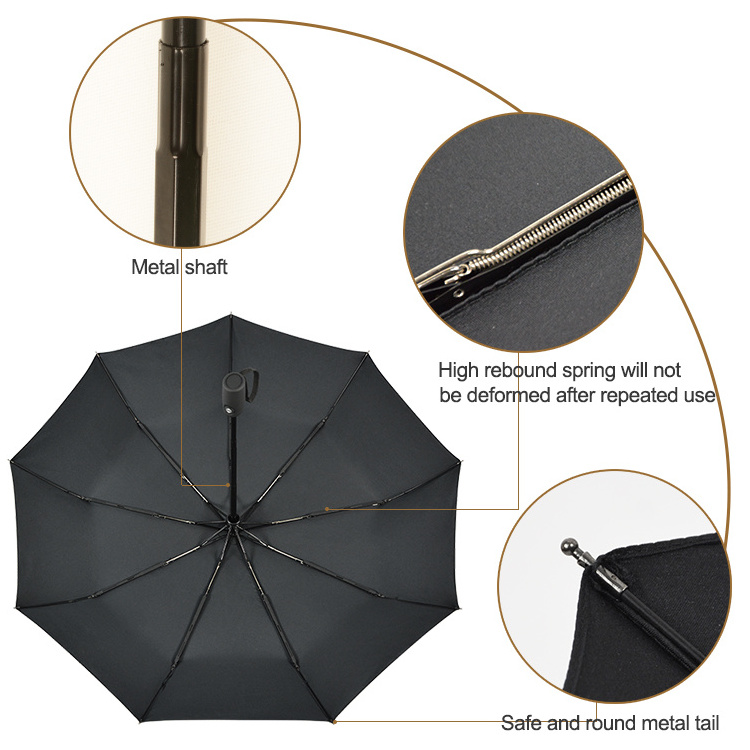 Promotional Color Custom Logo 3 Folding Automatic Sun And Rain Water-Repellent Umbrella