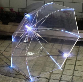 Fashionable  Flashlight Transparent Clear Straight Led Umbrella Parasol Umbrella With Logo