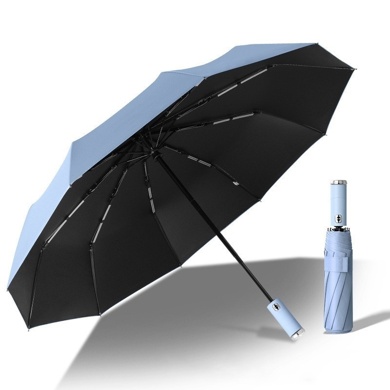 Fully Automatic Black Glue 10 Bone Umbrella Solid Color LED Flashlight Windproof Sunny Umbrellas