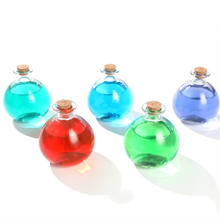 250ml Transparent Round Glass Bottles Clear Potion Bottles Decorative Glass Bottles With Cork Stoppers