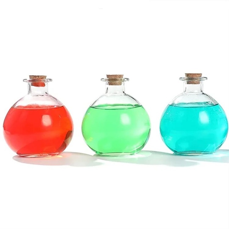 250ml Transparent Round Glass Bottles Clear Potion Bottles Decorative Glass Bottles With Cork Stoppers