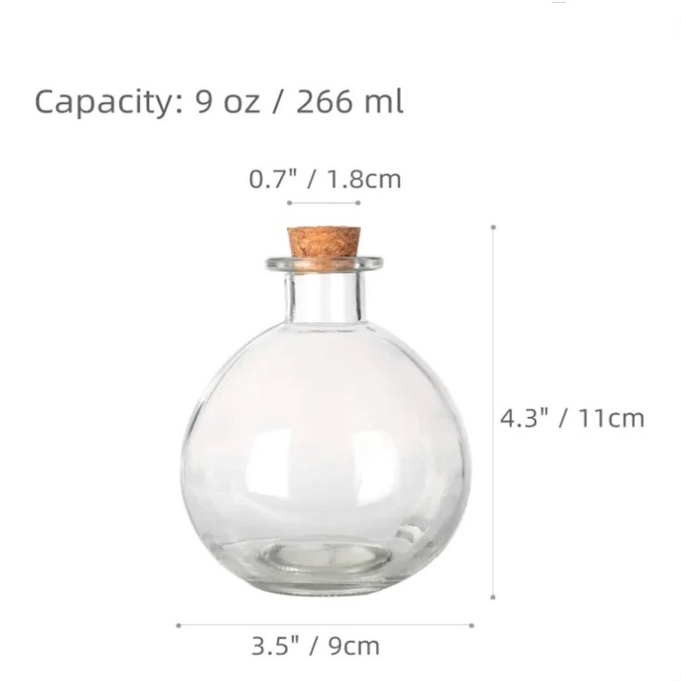 250ml Transparent Round Glass Bottles Clear Potion Bottles Decorative Glass Bottles With Cork Stoppers