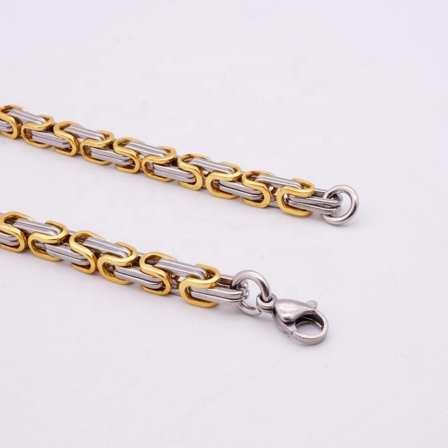 Fashion Stainless Steel Two Tones Byzantine Chain Necklace Jewelry