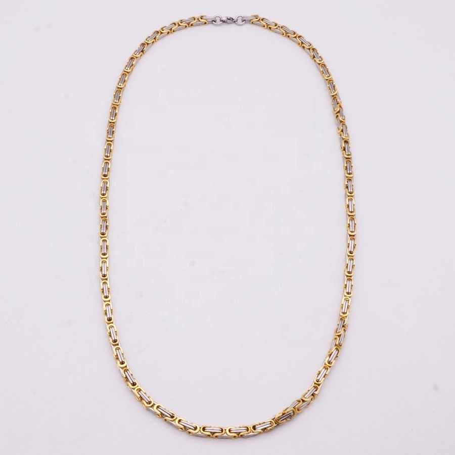 Fashion Stainless Steel Two Tones Byzantine Chain Necklace Jewelry