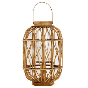 Hot Selling Home Deco Natural Vintage Rustic  Decorative Handmade Rattan Weaving Storm Lantern Bamboo Candle Lantern