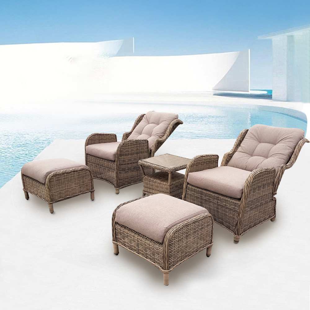 New Design Luxury Outdoor Rattan Lounge Chair Wicker Sofa Garden Set With Ottoman Stool