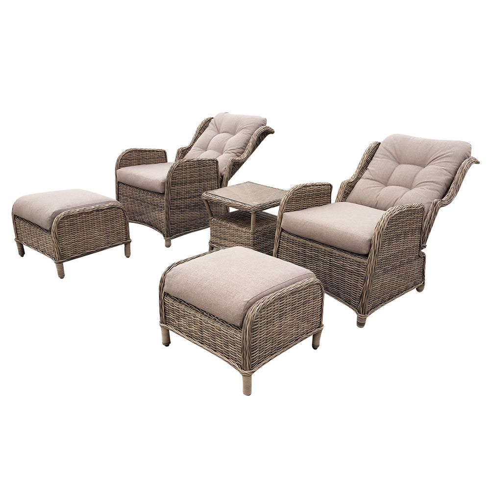 New Design Luxury Outdoor Rattan Lounge Chair Wicker Sofa Garden Set With Ottoman Stool