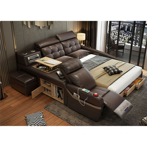 Modern leather bed design  smart multifunction bed