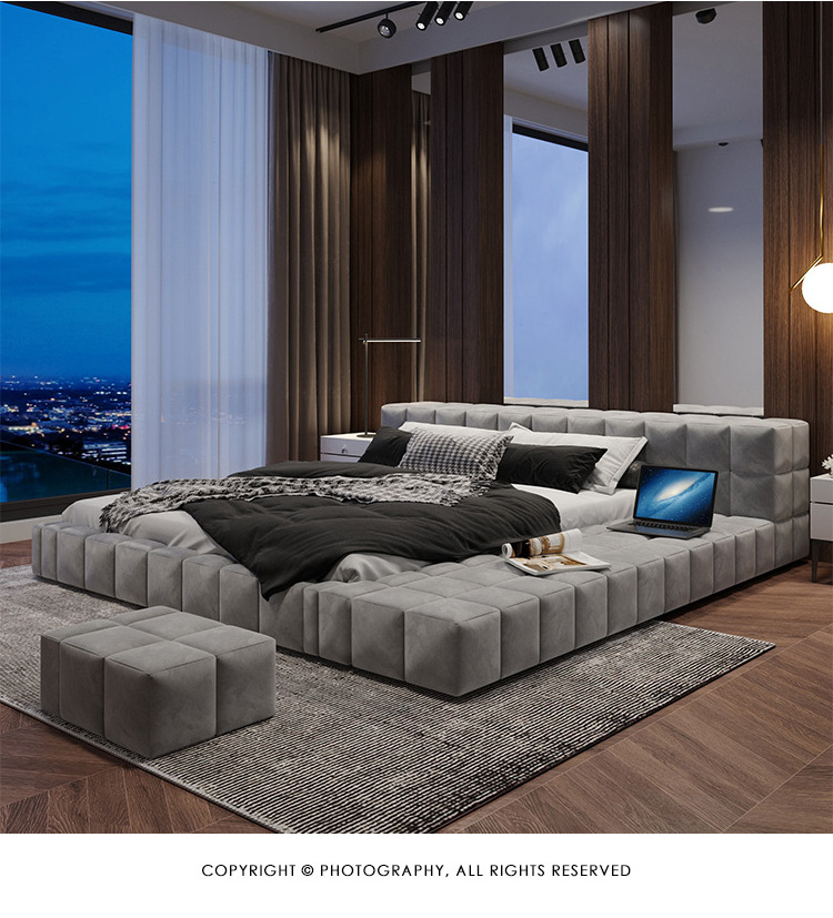 Nordic Fabric Bed Italian Large Apartment Master Bedroom Minimalist Modern & Minimalism Japanese Tatami Floor Bed