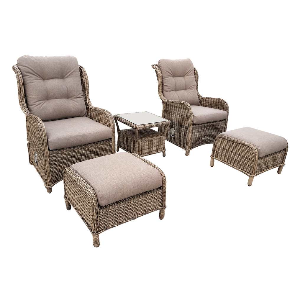 New Design Luxury Outdoor Rattan Lounge Chair Wicker Sofa Garden Set With Ottoman Stool