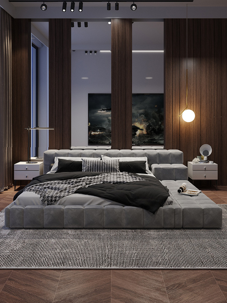 Nordic Fabric Bed Italian Large Apartment Master Bedroom Minimalist Modern & Minimalism Japanese Tatami Floor Bed