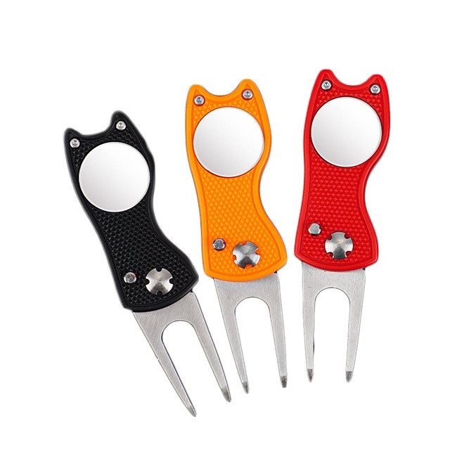 Automatic Metal Folding Golf Divot Tool with Pop-up Button & Magnetic Ball Marker