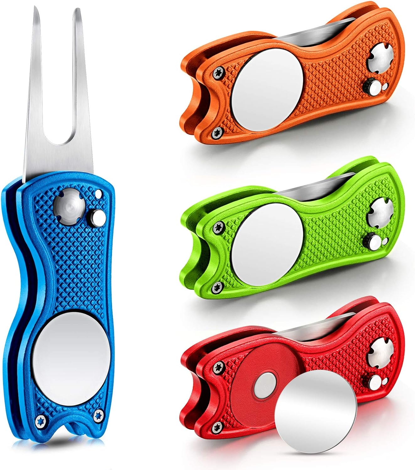 Automatic Metal Folding Golf Divot Tool with Pop-up Button & Magnetic Ball Marker