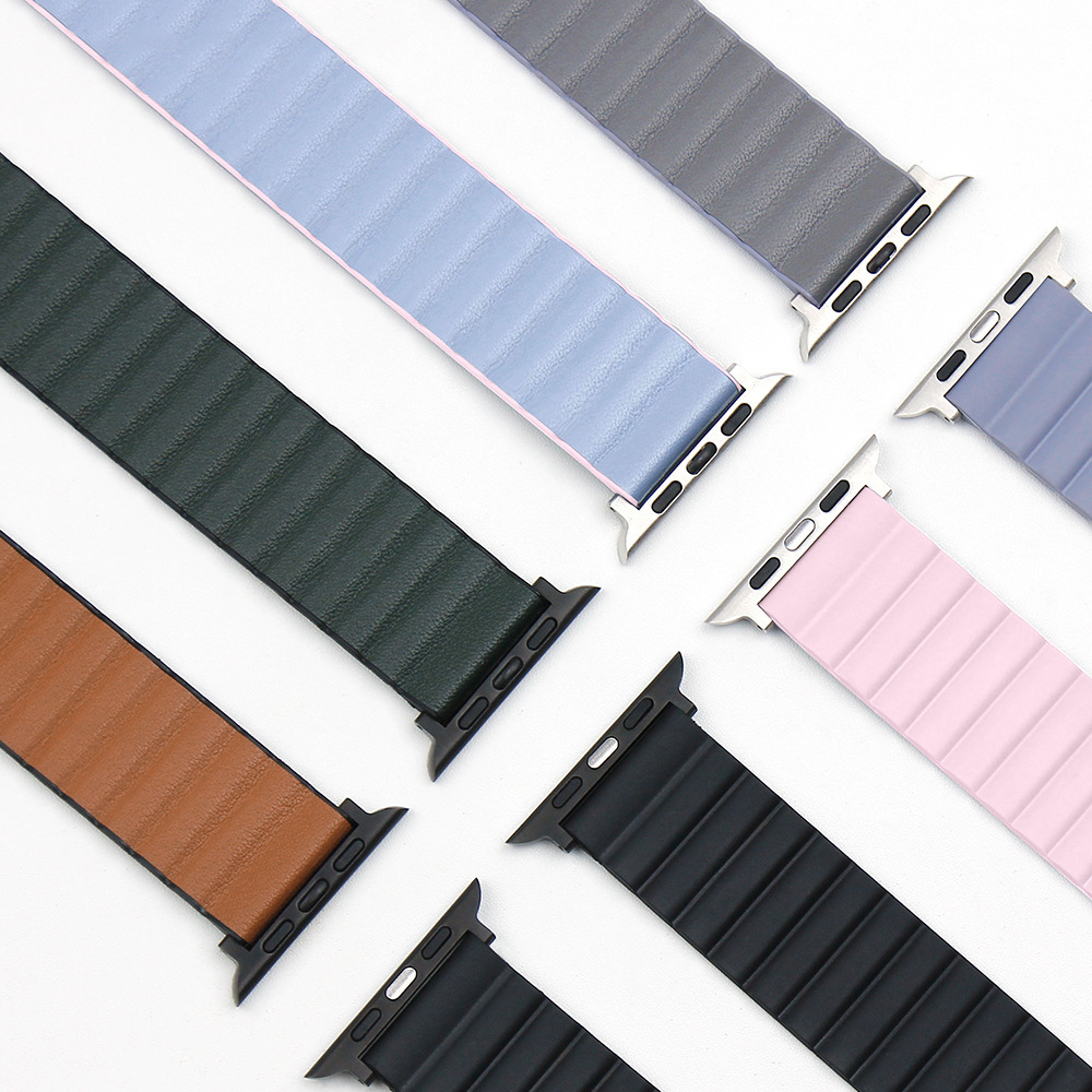 Leather Watch Strap Reversible Magnetic Real Leather Wrist Strap For  45mm 41mm 44mm Watch Band Bracelet Belt