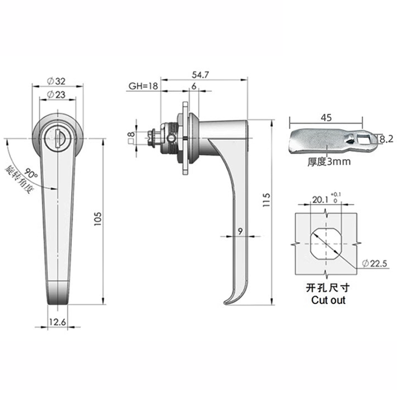 Haitan MS324-1 industrial electrical cabinet handle lock with key