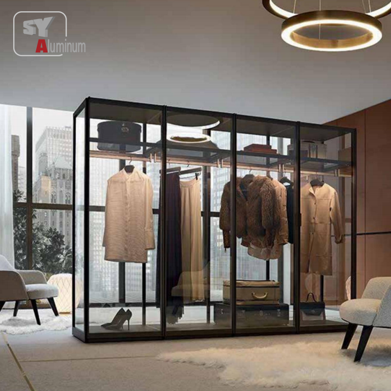 Customized Glass Wardrobe Bedroom Furniture Sets Aluminum Door Wardrobe