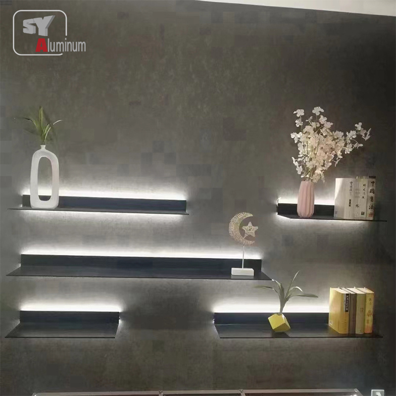 Minimalist Floating Wall Mounted Shelves With Led Lights Black Gray Matt Luxury Unique Floating Shelves For Decoration