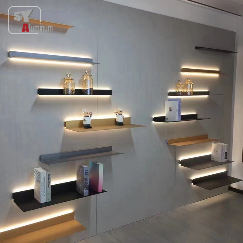 Minimalist Floating Wall Mounted Shelves With Led Lights Black Gray Matt Luxury Unique Floating Shelves For Decoration