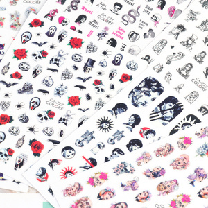 SZHD66 spider girl soul skull rose bat cartoon self adhesive halloween nail sticker decal for diy beauty