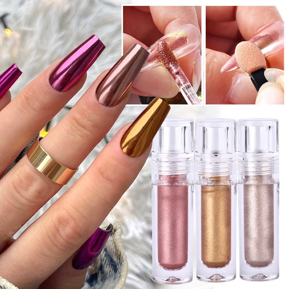 SZP57 2023 new arrival 6 colors dust pigment tube magic mirror metallic nail powder liquid with brush