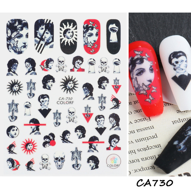 SZHD66 spider girl soul skull rose bat cartoon self adhesive halloween nail sticker decal for diy beauty