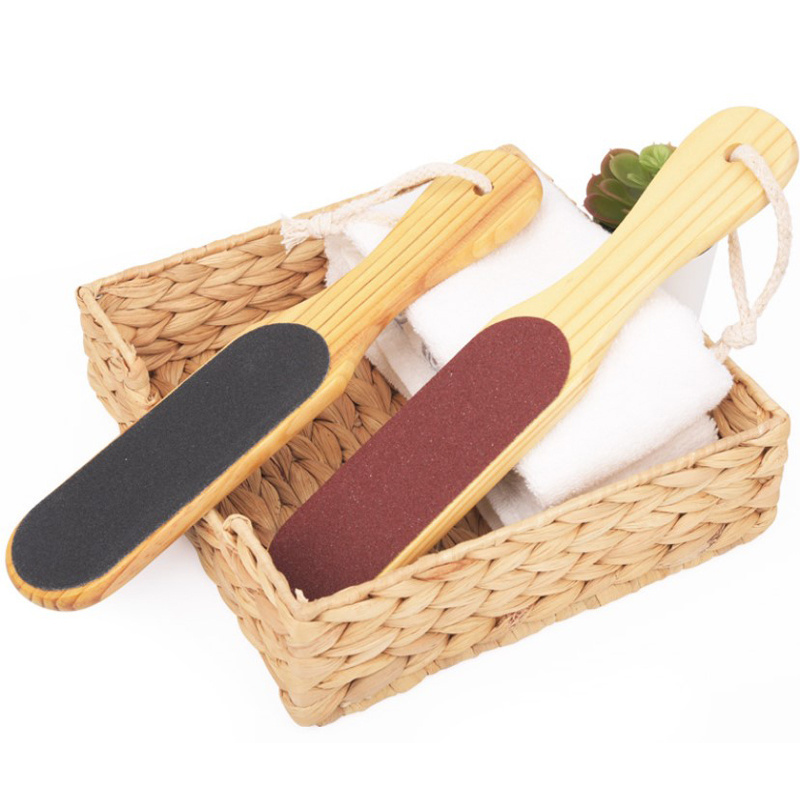 Large space deak skin remover emery board wooden bamboo foot file with long handle