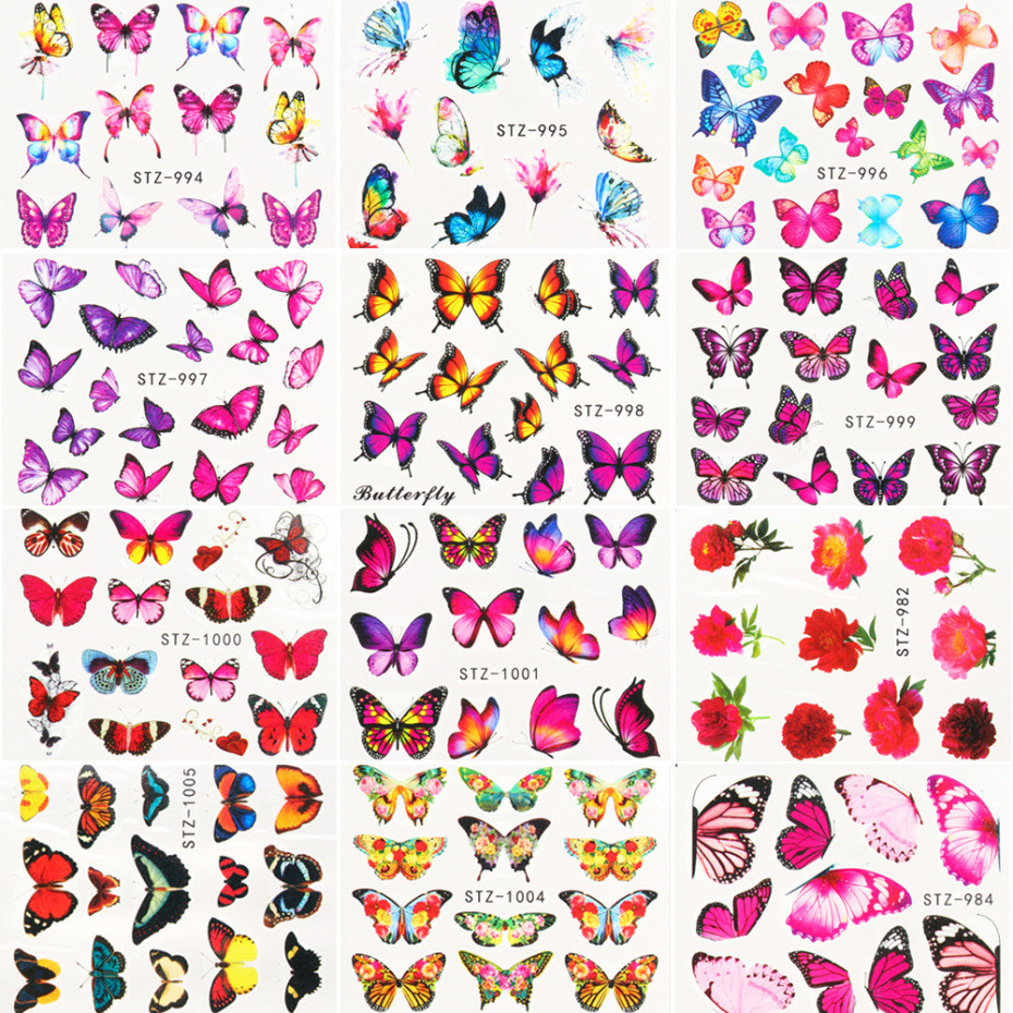 30pcs/bag water transfer nail decal sticker butterfly 3d for nail art