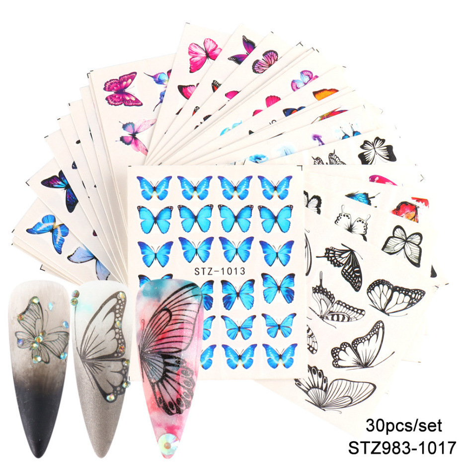 30pcs/bag water transfer nail decal sticker butterfly 3d for nail art