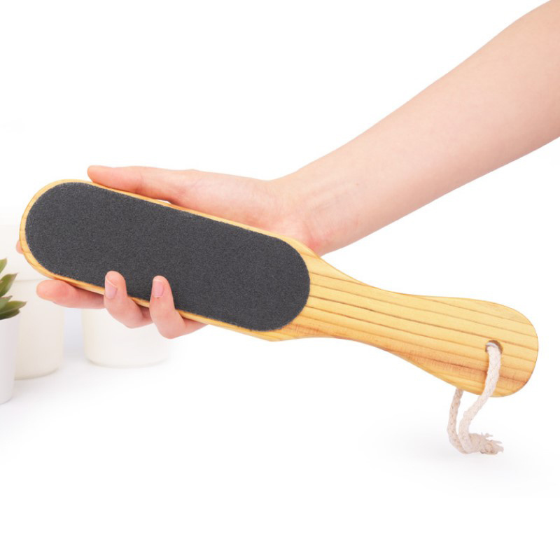 Large space deak skin remover emery board wooden bamboo foot file with long handle