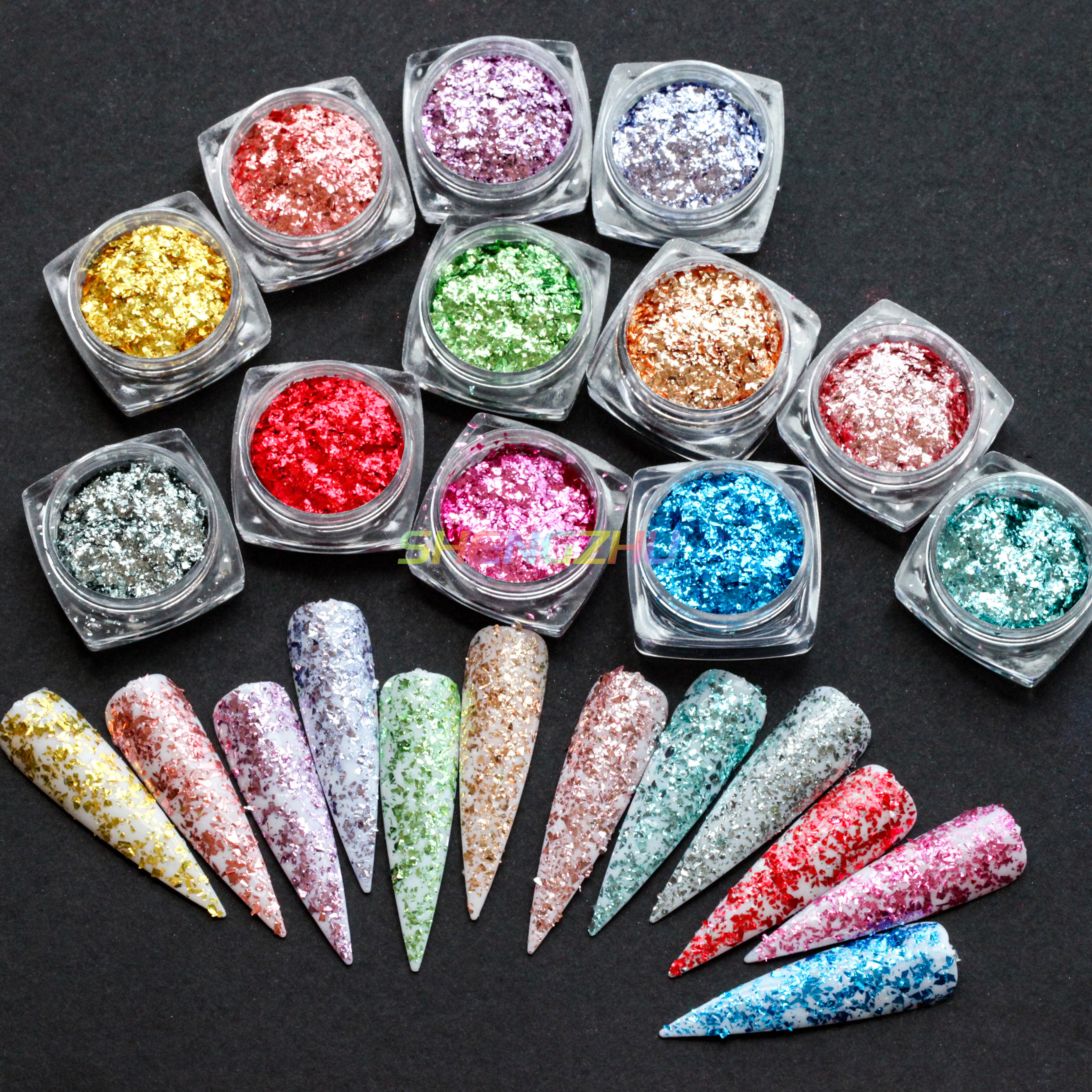 Sheng Zhu Diamond Glitter Disco Reflective Gel Nail Polish Galaxy Holographic Reflective Glitter Powder