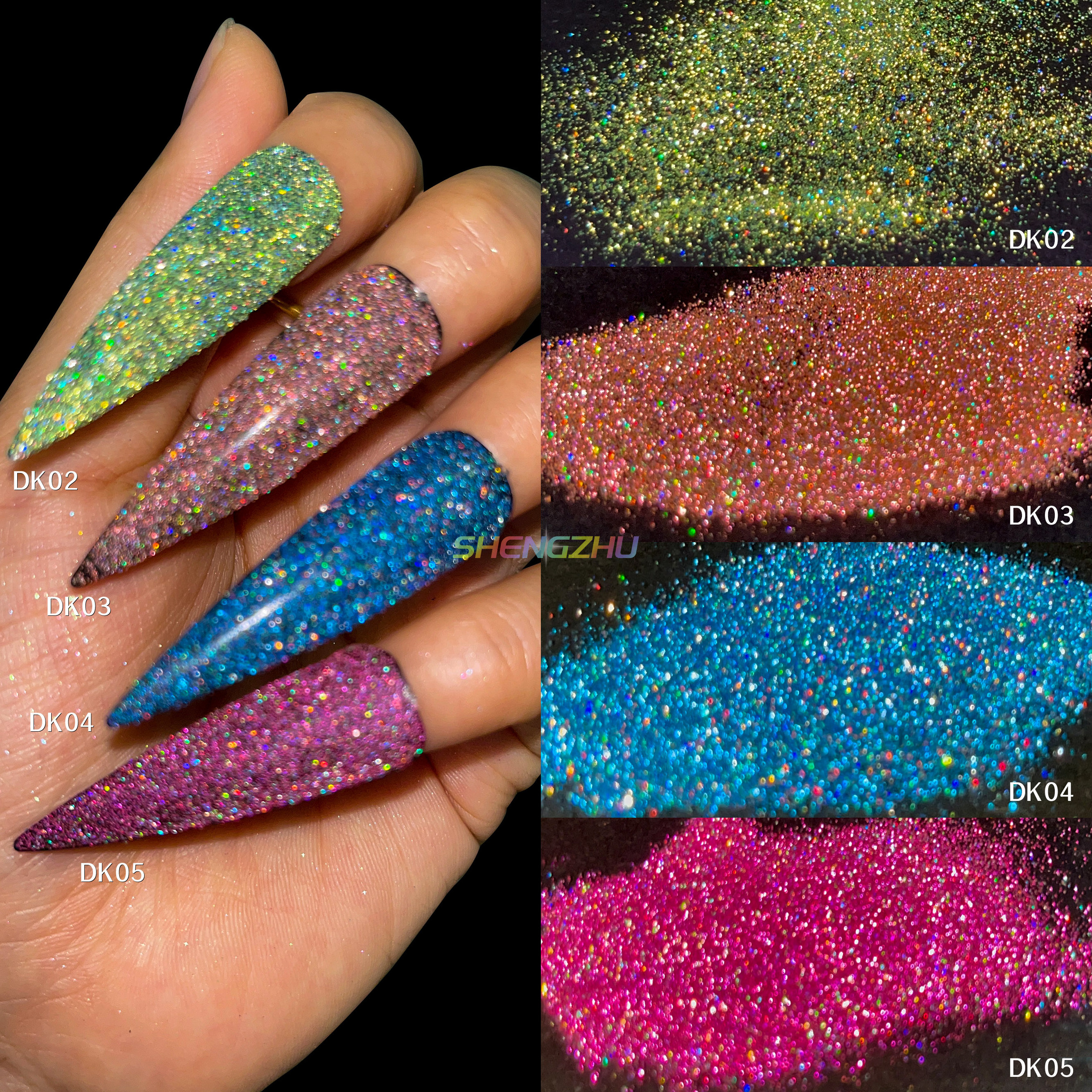 Sheng Zhu Diamond Glitter Disco Reflective Gel Nail Polish Galaxy Holographic Reflective Glitter Powder