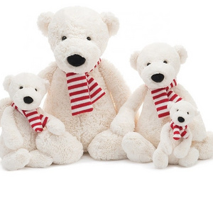 International standard custom design Stuffed plush white polar bear toy with red scarf