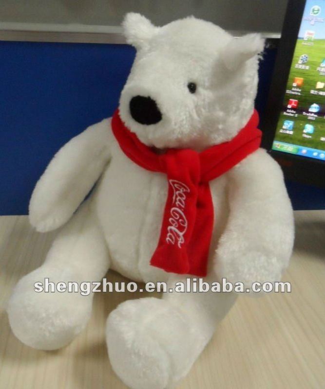 International standard custom design Stuffed plush white polar bear toy with red scarf