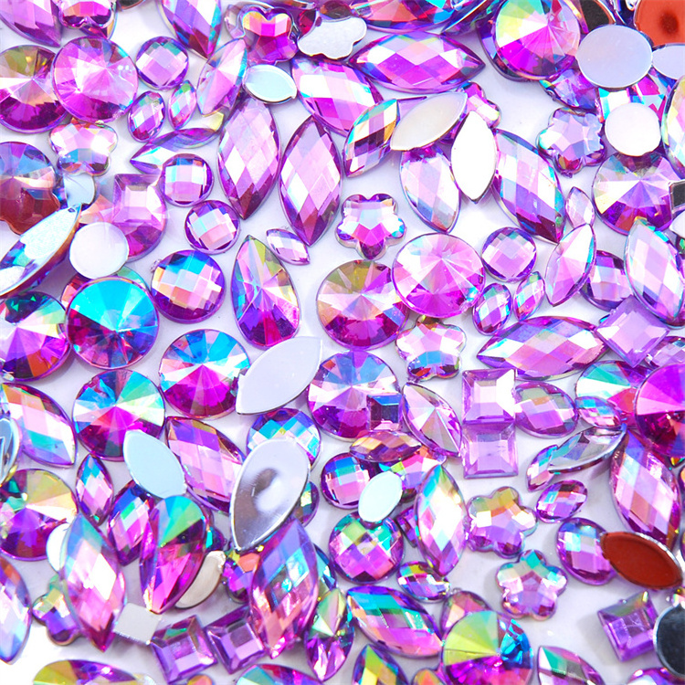 Manufacture Wholesale Sewing Stone Acrylic Ab Color Crystal Mixed Size And Shape Glue On Rhinestones For Clothing Embellishment