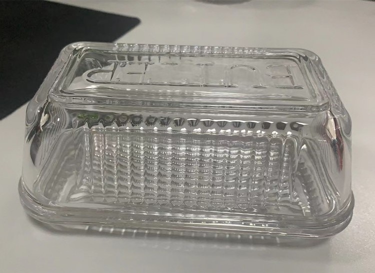 Clear square glass butter dish with cover removable fluted cheese keeper