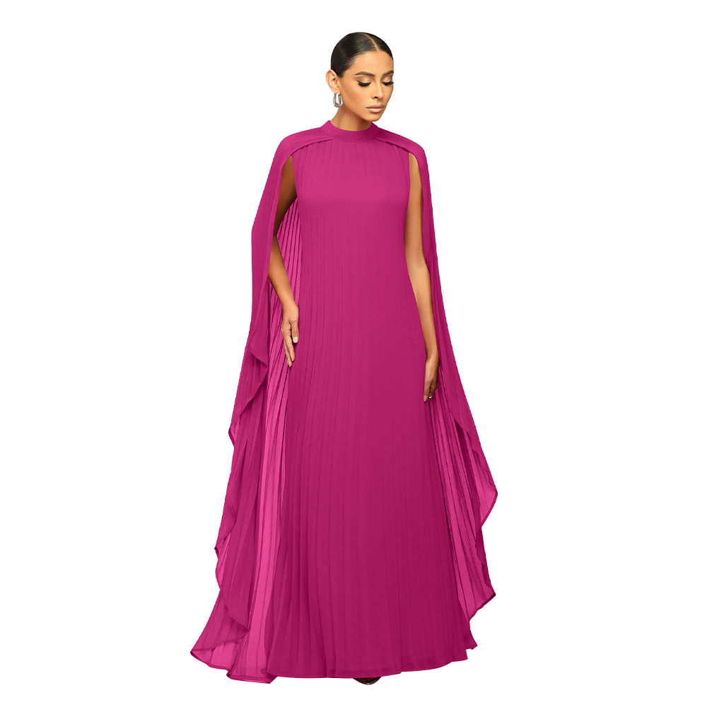 K10675 Fashion Women's Solid Color Chiffon Long Dress Pleated Dress Elegant Long Boho Maxi Dresses